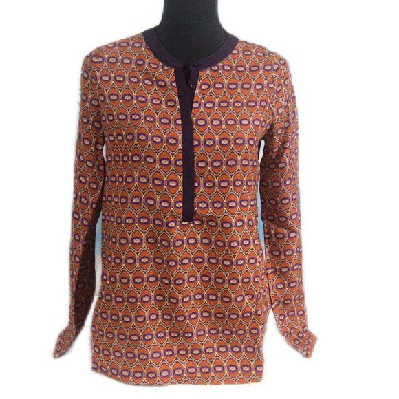 2/$12 Sabine Blouse Quarter Button Up Long Sleeve Printed Top Mauve Purple Sz XS - Picture 2 of 7